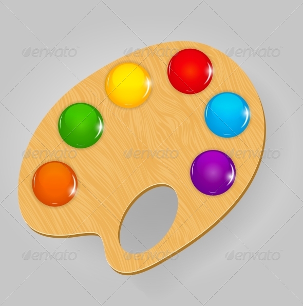 Wooden Art Palette with Paints - Miscellaneous Vectors