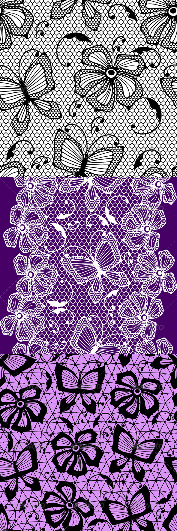 Seamless Lace Patterns with Butterflies. - Patterns Decorative