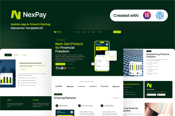 NexPay - Mobile App & Fintech Startup Elementor Pro Template Kit