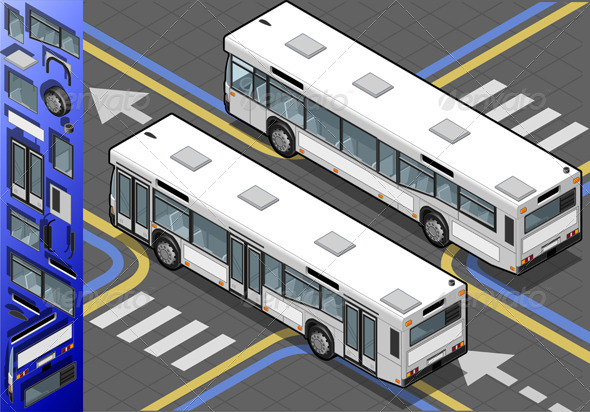 Isometric Bus in Rear View - Objects Vectors