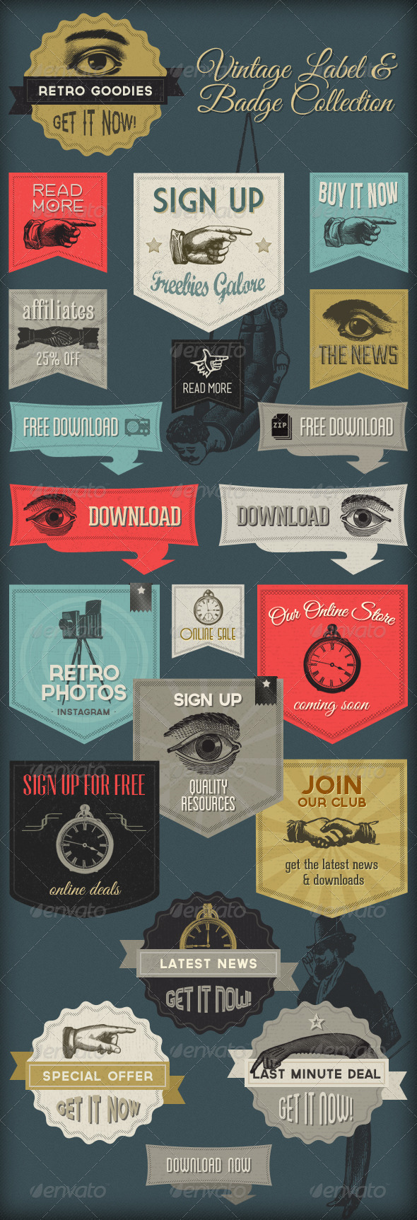 Retro Labels & Badges - Vintage Victorian - Badges & Stickers Web Elements
