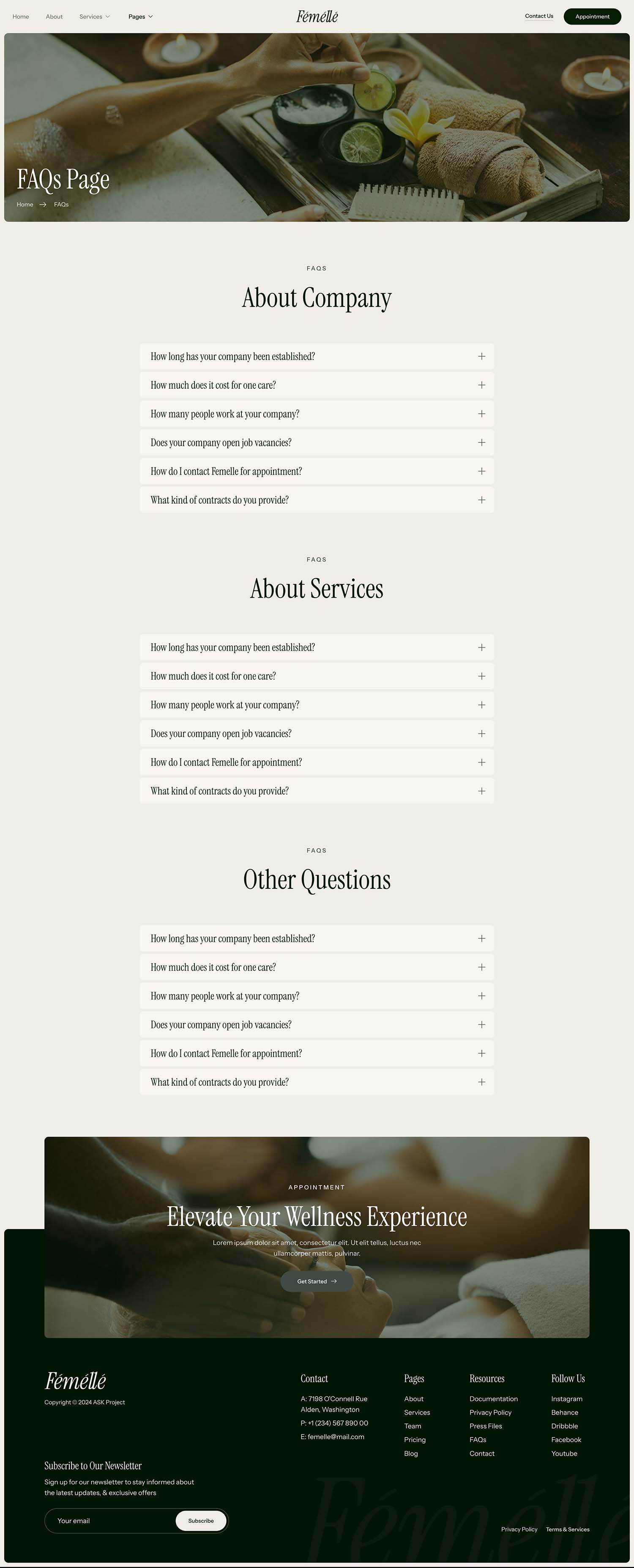 Femelle - Spa & Wellness Elementor Template Kit by askproject | ThemeForest