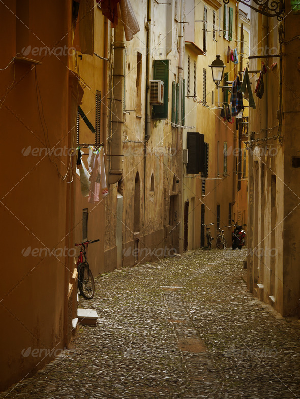 Narrow dark italian alley - Stock Photo - Images