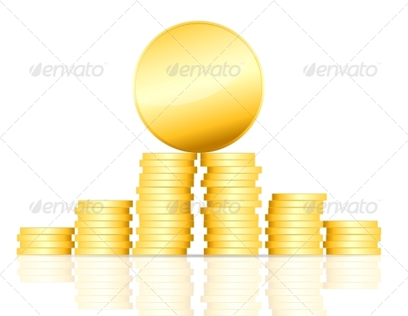 Gold Coin Vector Illustration on White - Decorative Symbols Decorative