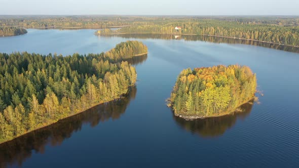 The Green Trees on the Islands in Lake Saimaa on an Aerial View