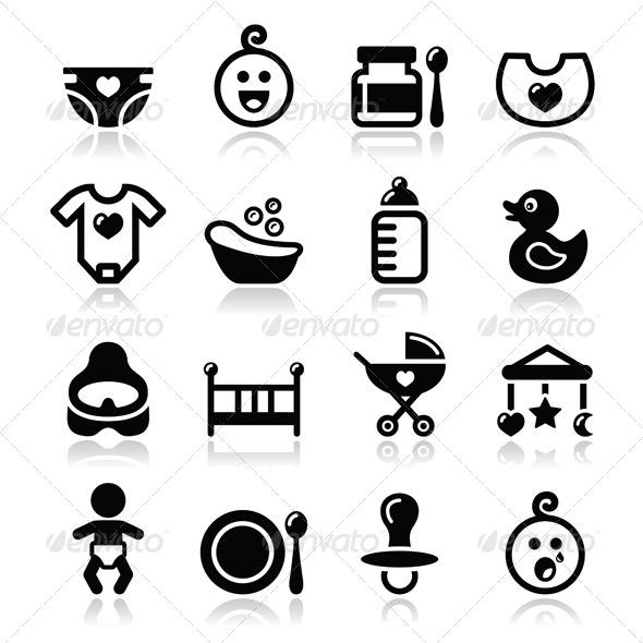 Baby, Childhood Vector Icons Set Isolated - People Characters