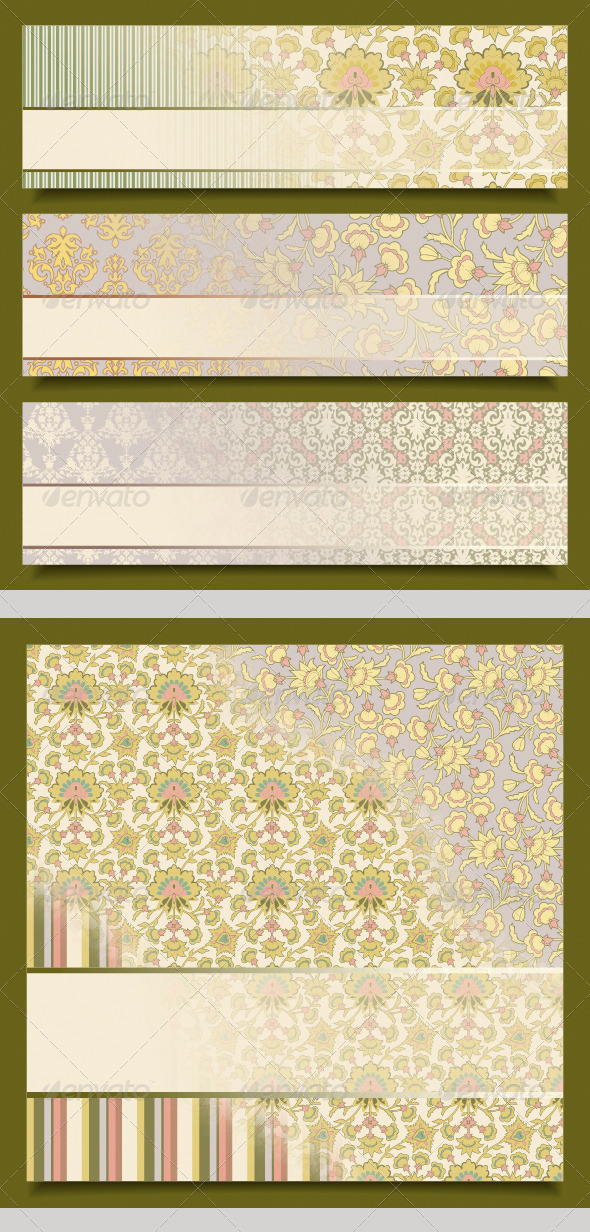 Vintage Floral Banners Retro Pattern Design Set - Backgrounds Decorative