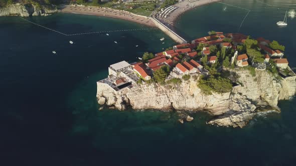 Aerial Footage of Sveti Stefan Island in Budva