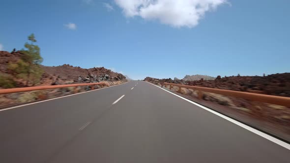 Driving a car with attached action cam in Teide National Park Tenerife alt