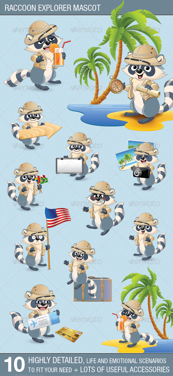 Raccoon Explorer Mascot - Animals Characters