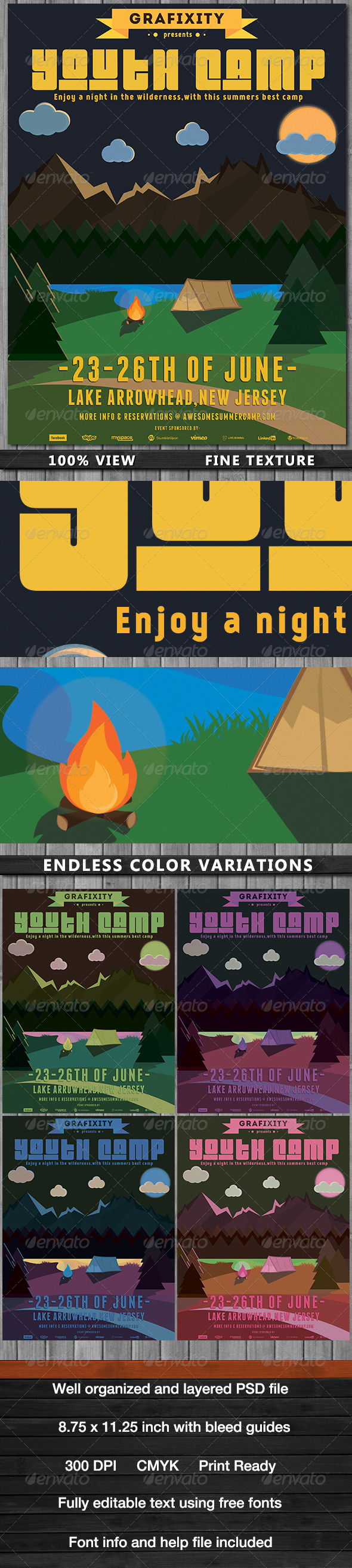 Youth Summer Camp -Retro/Vintage Poster - Commerce Flyers