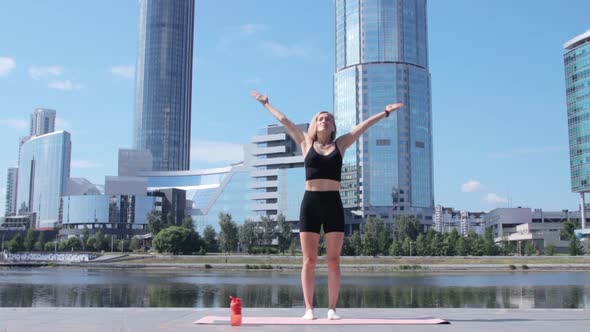 Woman working out in city