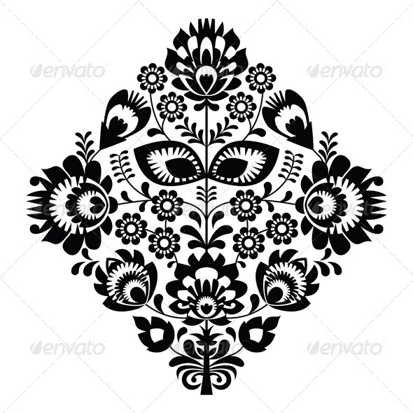 Folk Embroidery with Flowers - Traditional Polish - Patterns Decorative