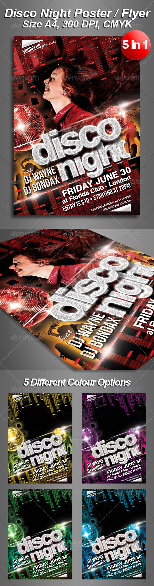 A4 5in1 Disco Night Club Flyer - Clubs & Parties Events