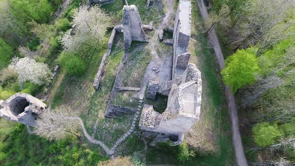 Aerial video of Schenkenberg castle ruins, Aarau, Switzerland alt