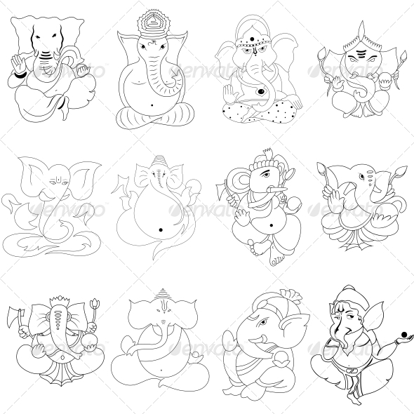 Ganesha Religious Vector Designs Pack - Religion Conceptual