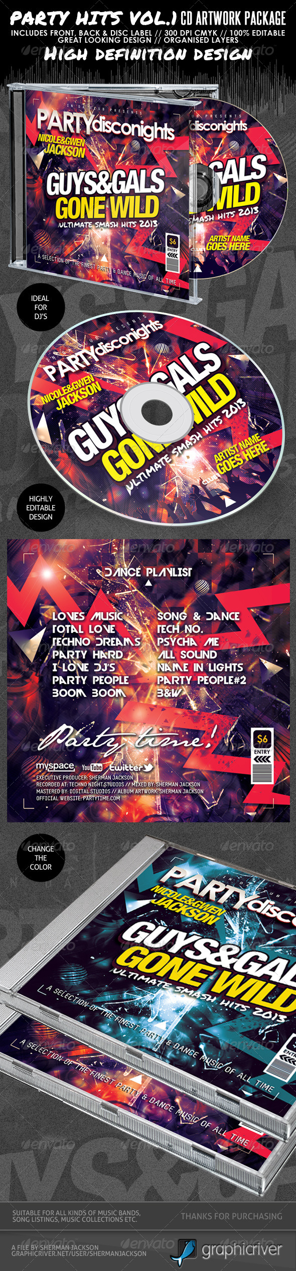 Party Hits CD Artwork Package Vol.1 - CD & DVD Artwork Print Templates