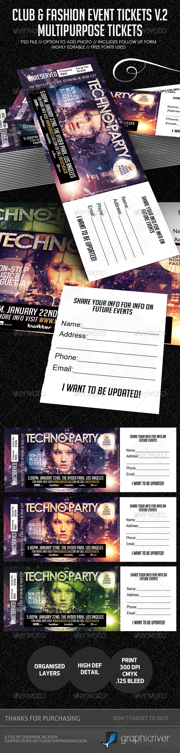 Club, Fashion & Event Multipurpose Tickets V.2 - Miscellaneous Print Templates
