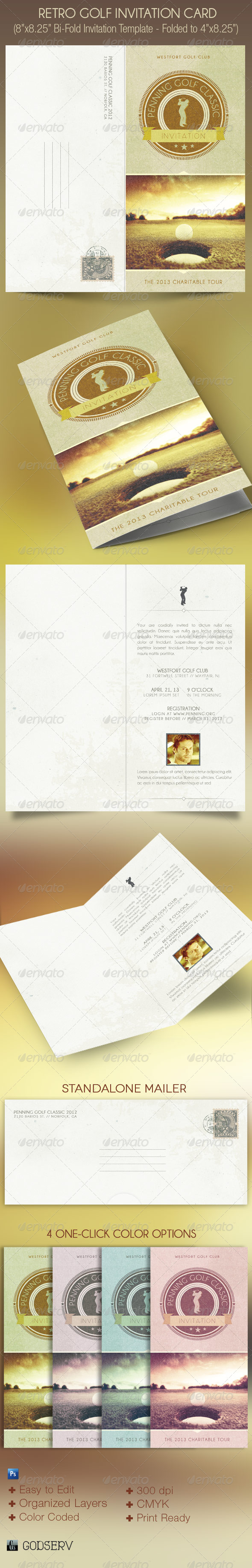 Retro Golf Invitation Card Template - Invitations Cards & Invites