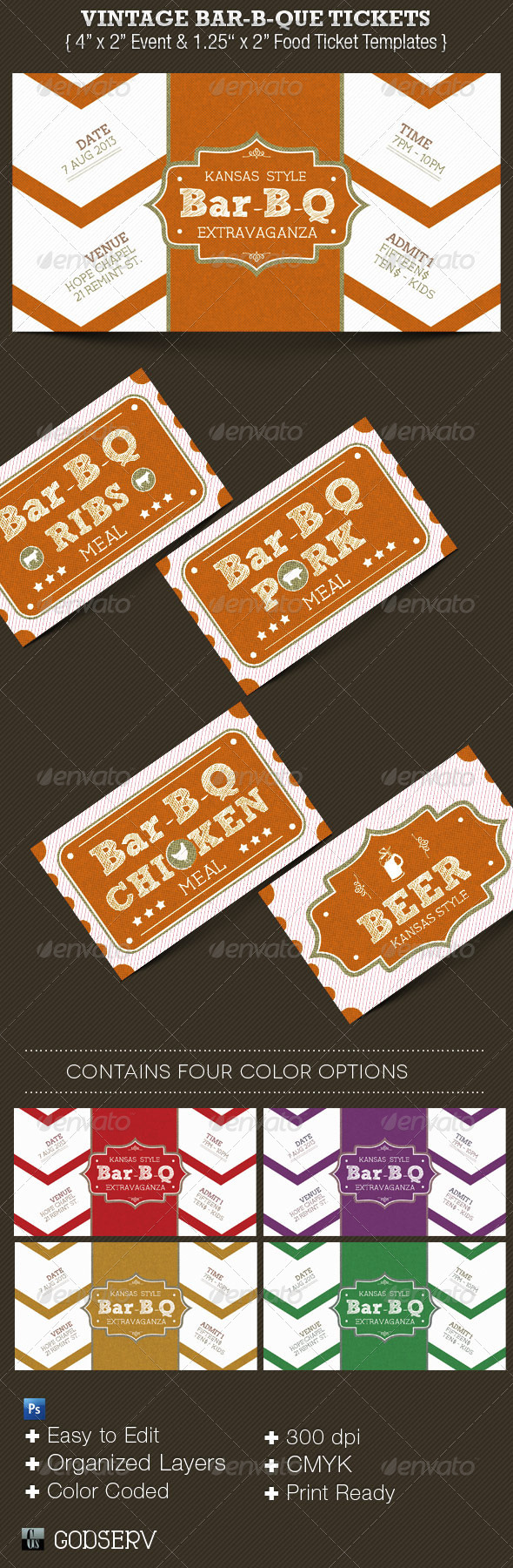 Vintage BarBeQue Ticket Template Set - Miscellaneous Print Templates