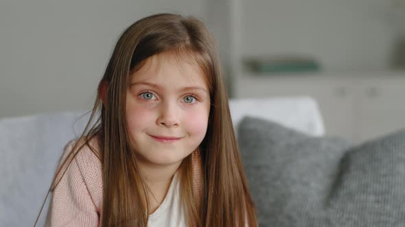 Portrait Pretty Caucasian Child Kid Baby Toddler School Girl Looking at Camera Indoors Adolescent alt