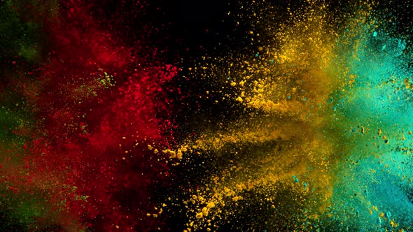 Super Slow Motion Shot of Color Powder Explosion Isolated on Black Background at 1000Fps alt