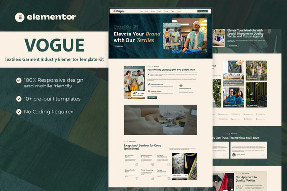 Vogue - Textile & Garment Industry Elementor Template Kit