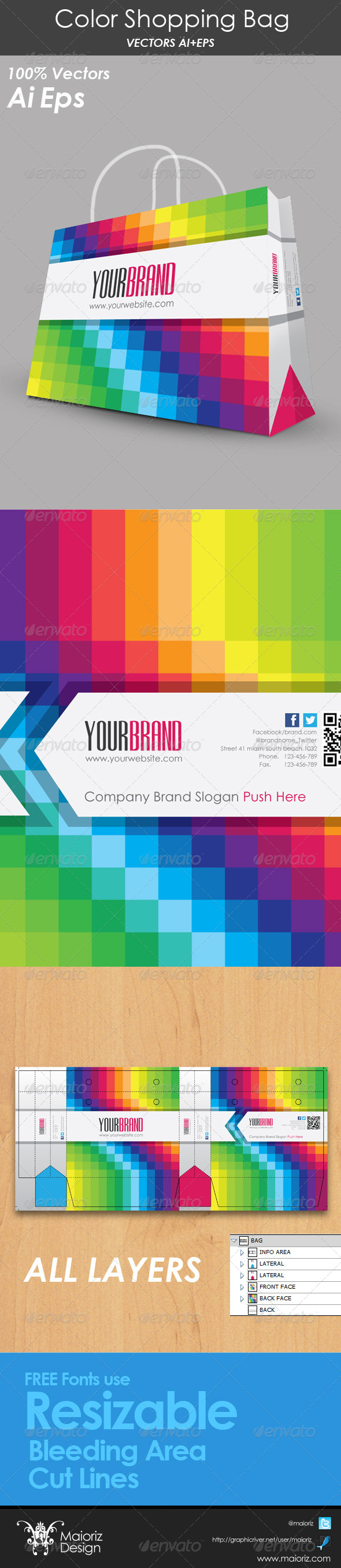 Color Shopping Bag - Packaging Print Templates
