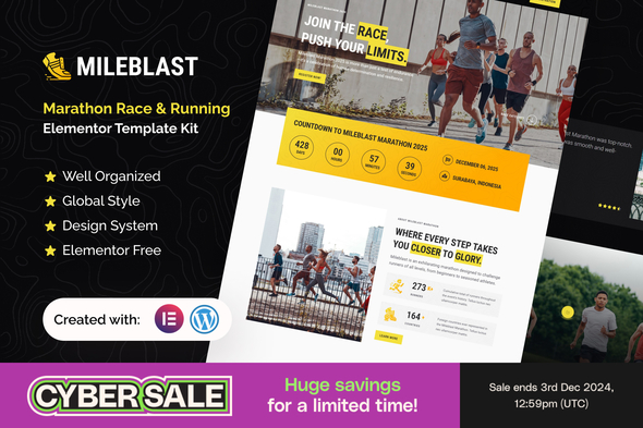 Mileblast - Marathon Race & Running Elementor Template Kit