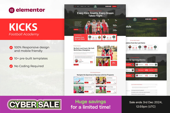 Kicks - Football Academy Elementor Template Kit