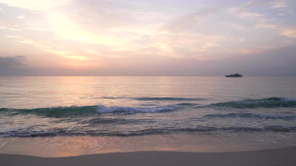 Beautiful Scenic Twilight Over Sea with Ship Sky Background alt