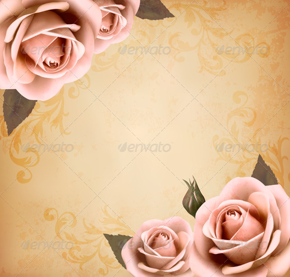 Retro Background with Pink Roses - Flowers & Plants Nature