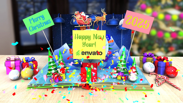 Christmas greetings popup book broadcast-packages template preview