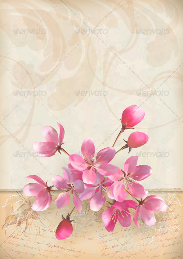 Realistic Vector Cherry Blossom Flower Arrangement - Backgrounds Decorative