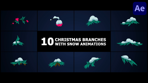 Christmas Branches With Snow Animations | After Effects Elements template preview