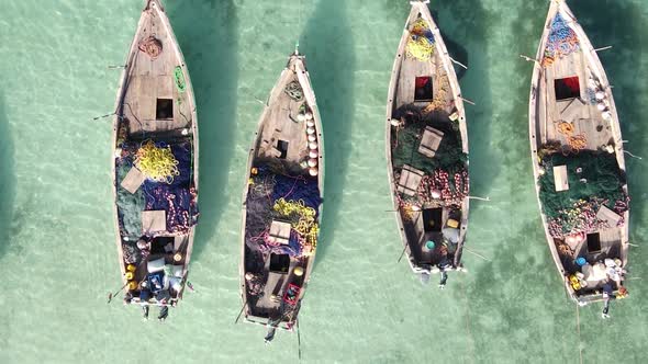 Tanzania Vertical Video  Boat Boats in the Ocean Near the Coast of Zanzibar Aerial View alt