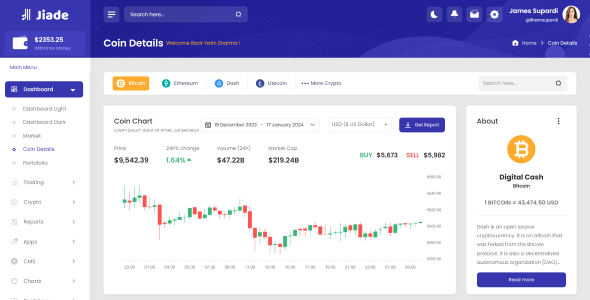 Jiade - Node Js Crypto Trading Admin Dashboard Template by dexignlabs