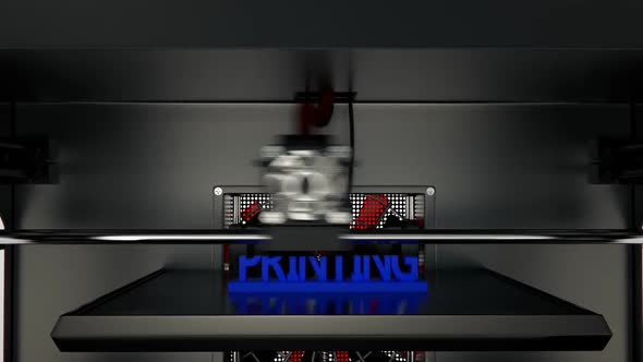 Creative model of the 3d printing text printed in the 3d printer device.