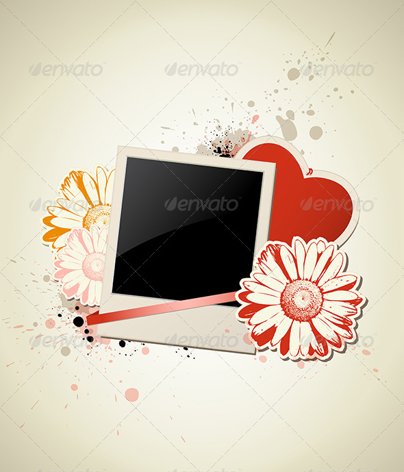Photo Frame with Heart and Flower - Valentines Seasons/Holidays