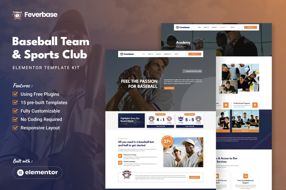 Feverbase - Baseball Team & Sports Club Elementor Template Kit