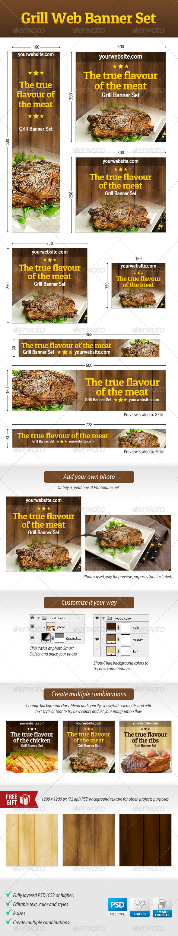Grill Web Banner Set - Banners & Ads Web Elements