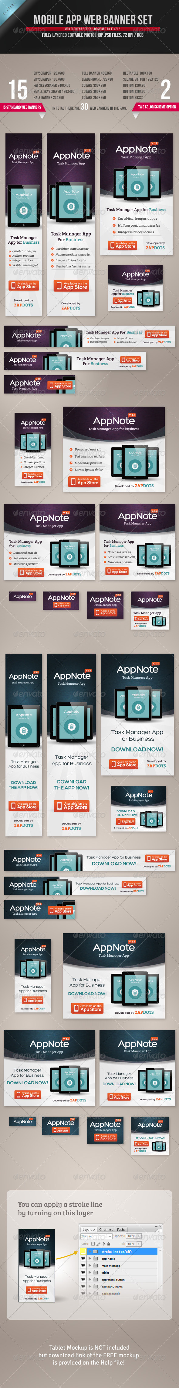 Mobile App Web Banner Set - Banners & Ads Web Elements