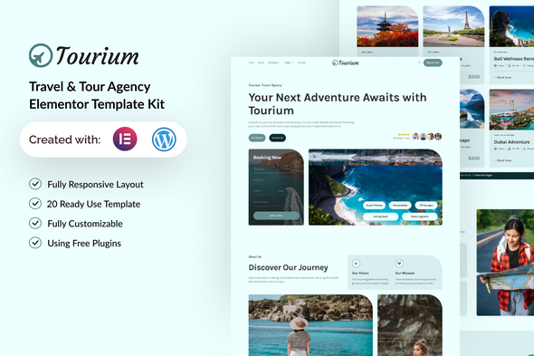 Tourium - Travel & Tour Agency Elementor Template Kit