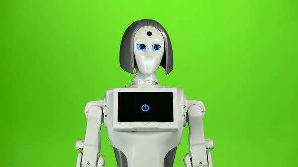 Robot Says and Shows Hands .Green Screen alt