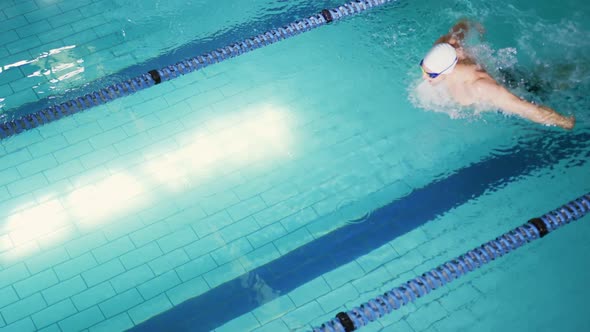 Swimmer training in a swimming pool alt