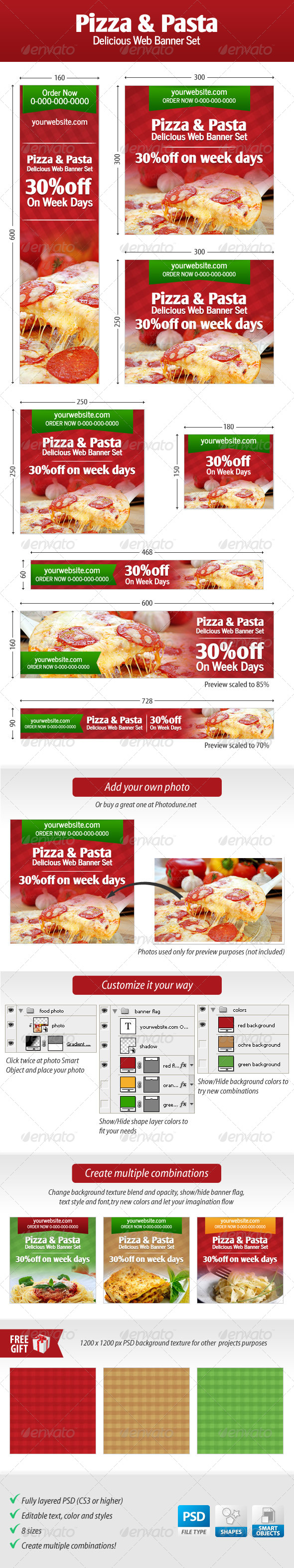 Pizza and Pasta Web Banner Set - Banners & Ads Web Elements