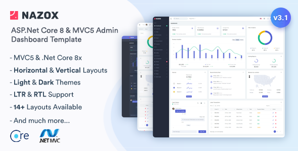 Nazox - ASP.Net Core & MVC5 Admin & Dashboard Template