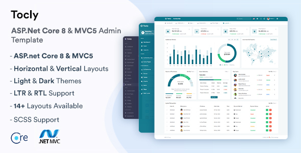 Tocly - ASP.Net Core 8 & MVC5 Admin & Dashboard Template