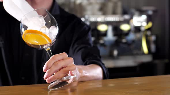 Barman Is Making Alcohol Cocktail, Close-up