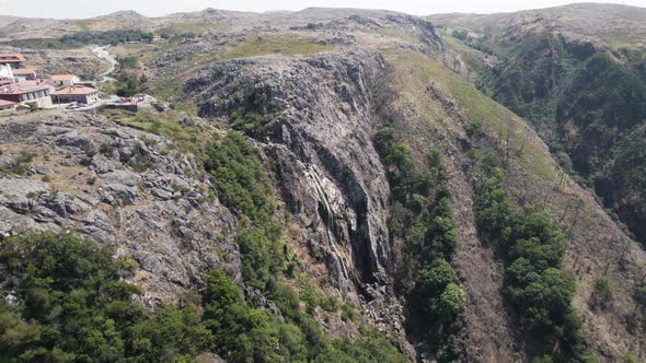 Panoramic view of the majestic waterfall Cascata da Frecha da Mizarela, Arouca Portugal alt